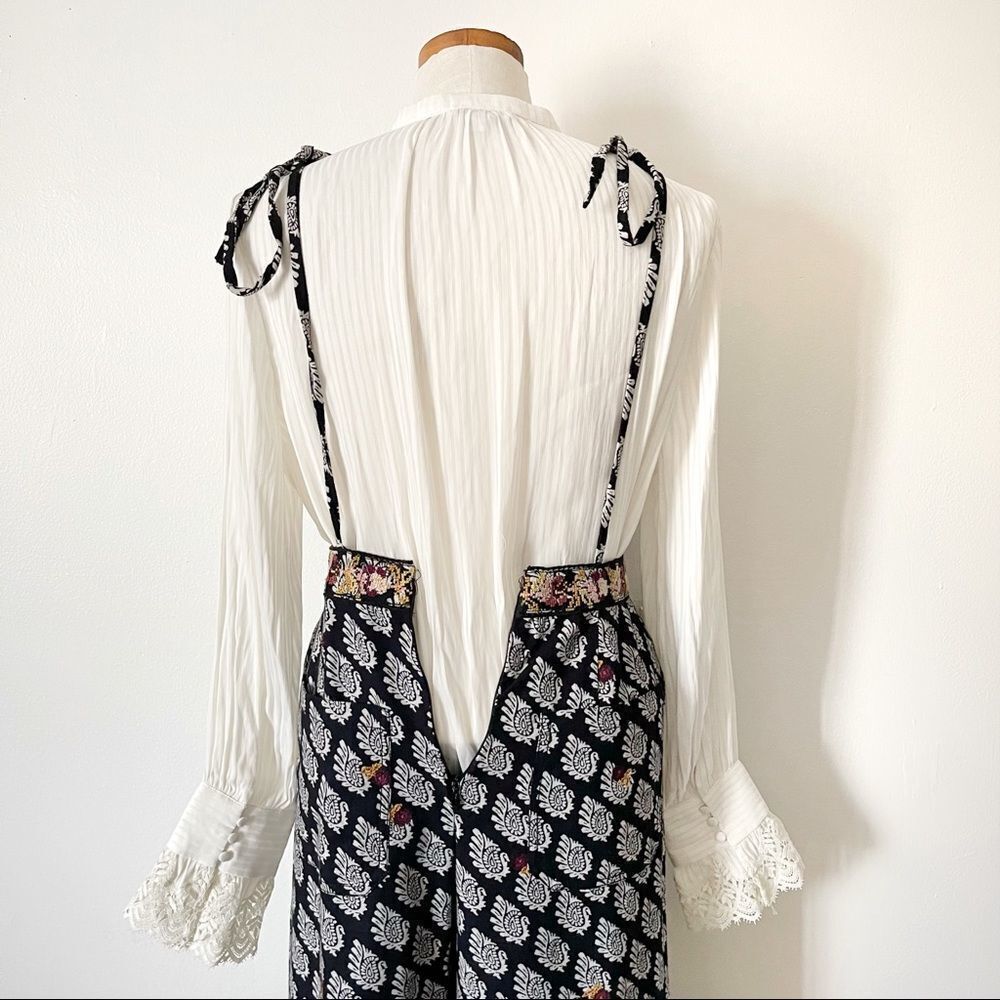 Anthropologie Paisley Print Black Apron Jumpsuit Size 2 NWOT - Picture 5 of 11